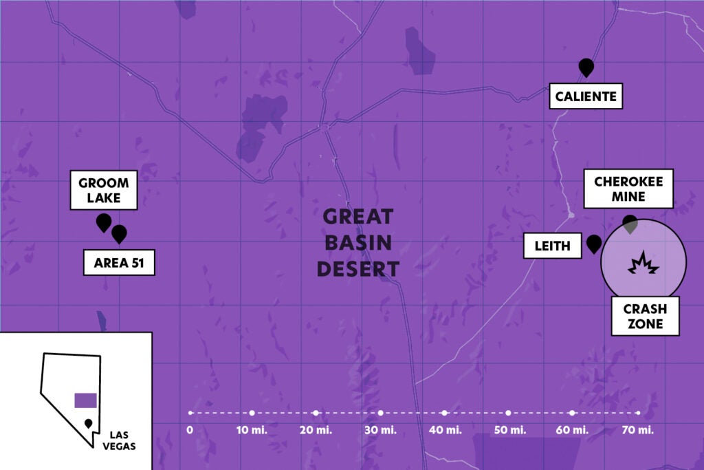 Purple map of the A-12 crash site in the Nevada desert