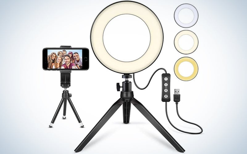 LED Ring Light 6" with Tripod Stand for YouTube Video and Makeup, Mini LED Camera Light with Cell Phone Holder Desktop LED Lamp with 3 Light Modes & 11 Brightness Level