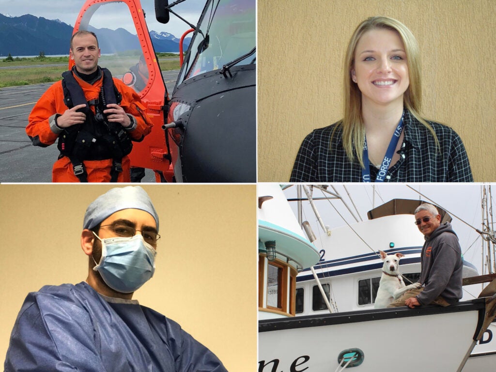 A Coast Guard pilot, air traffic controller, fishing boat captain, and a trauma surgeon.
