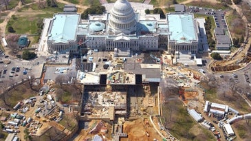 Capitol Hill aerial view with construction vehicles and work