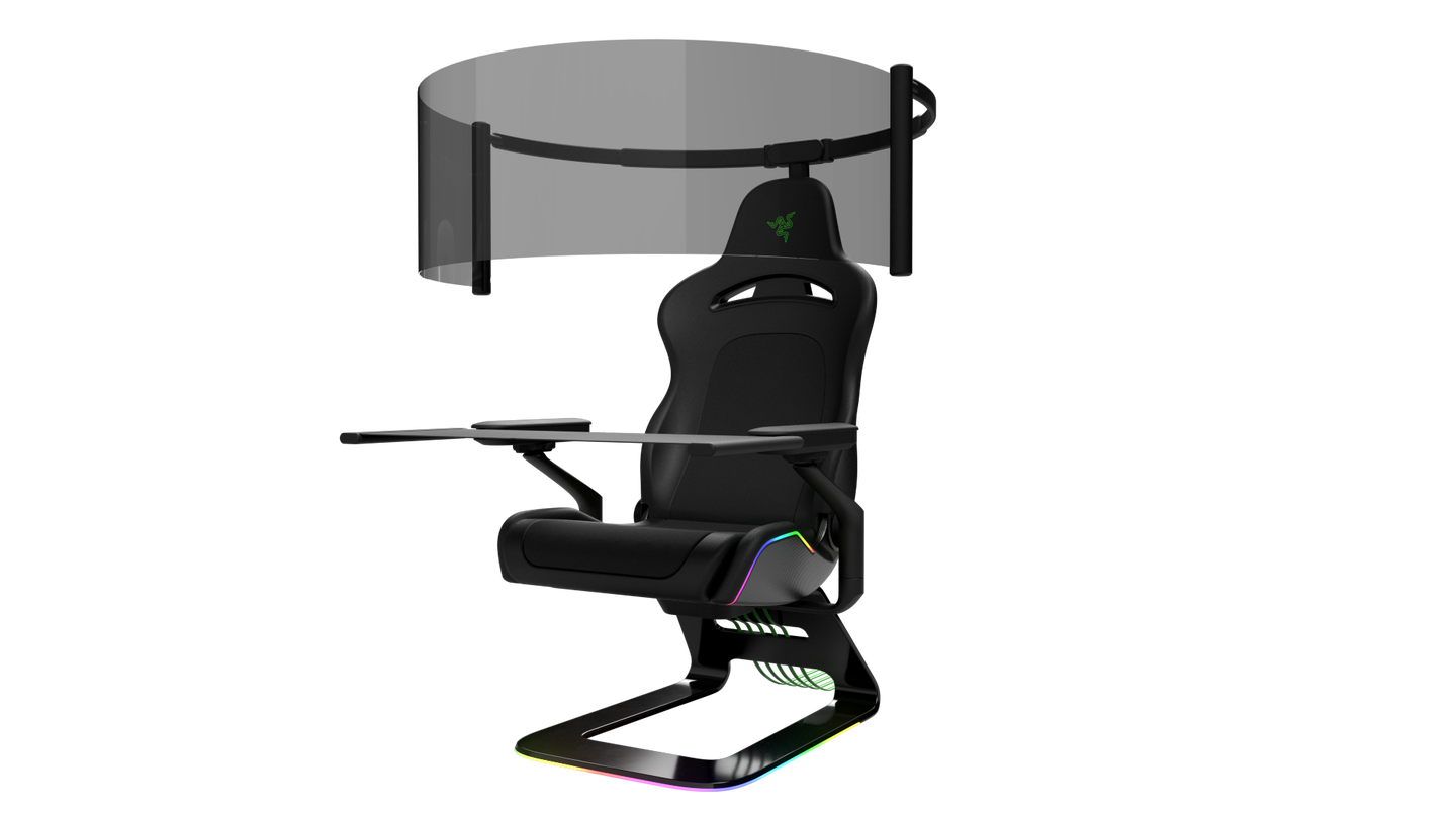 Razer project brooklyn gaming chair with a fold-out screen.