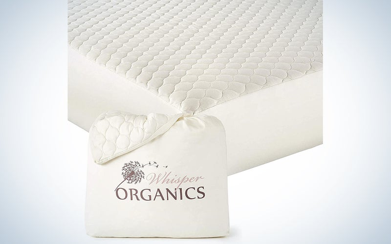 Whisper Organics, 100% Organic Mattress Protector - Quilted Fitted Mattress Pad Cover, GOTS Certified Breathable Mattress Protector - Ivory Color, 17″ Deep Pocket (Queen Size Bed)