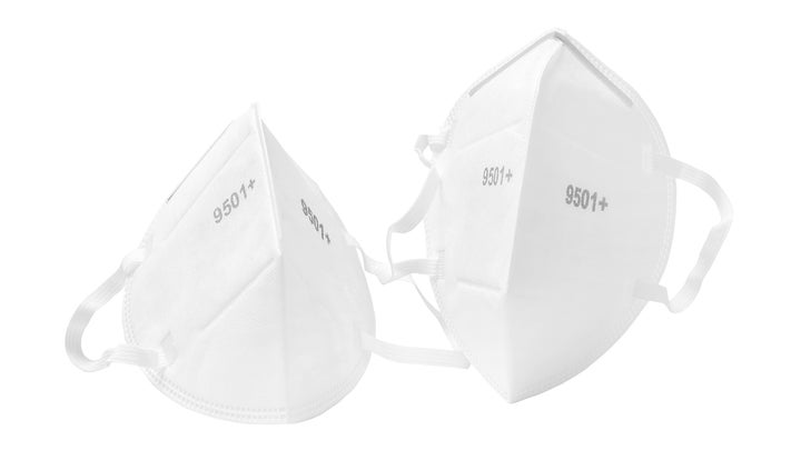 A pair of N95 masks for COVID-19 PPE on white background