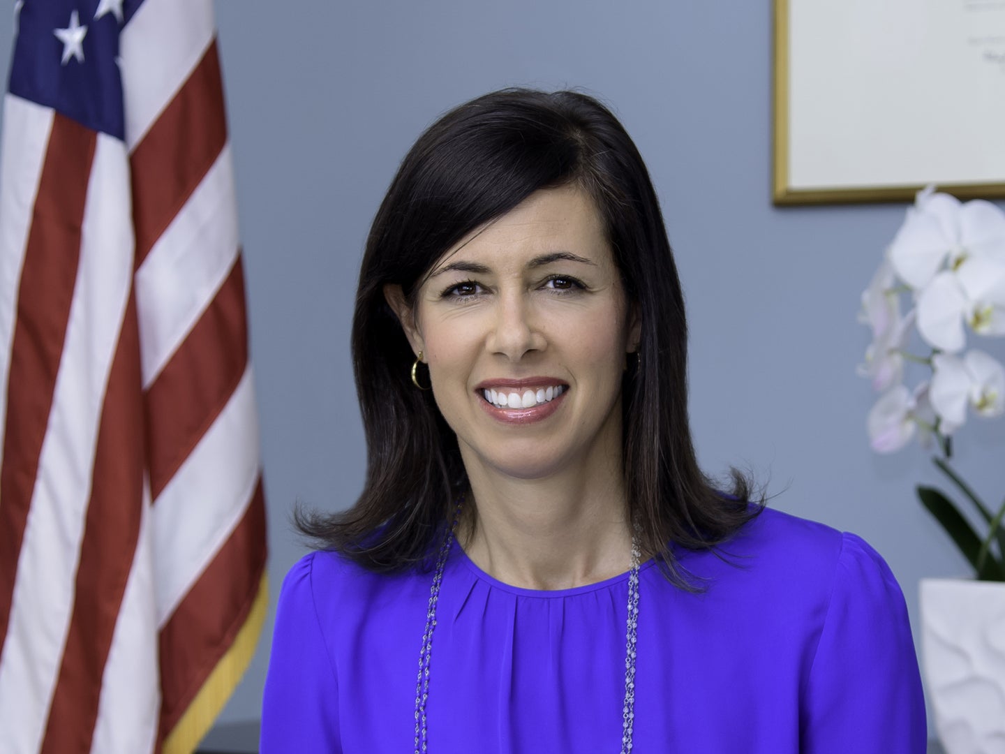 A headshot of Jessica Rosenworcel, acting chair of the FCC.
