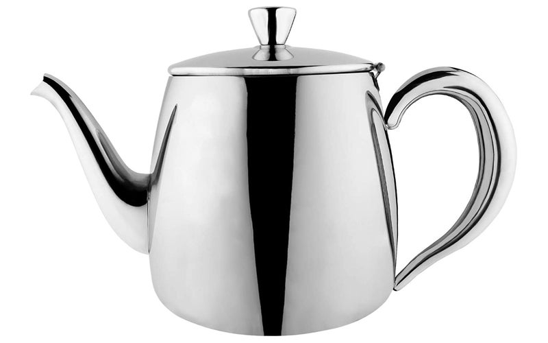 Café Olé  Premium Tea Pot, 18/10 Stainless Steel, Mirror Polished, 24oz, Stay Cool Hollow Handles, Perfect Pour Spout, Silver