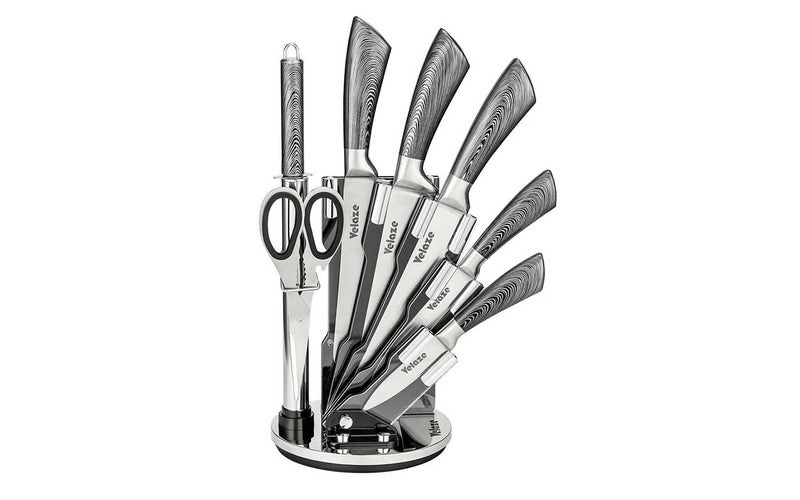 Velaze Knife Block Sets, 8-Piece Stainless Steel Kitchen Set - Silver Color Design