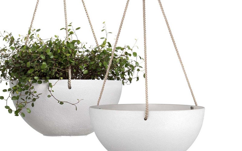 LA JOLIE MUSE White Hanging Planter Basket- 25 CM Indoor Outdoor Flower Pots, Plant Containers with Drainage Hole, Plant Pot for Hanging Plants, Pack 2