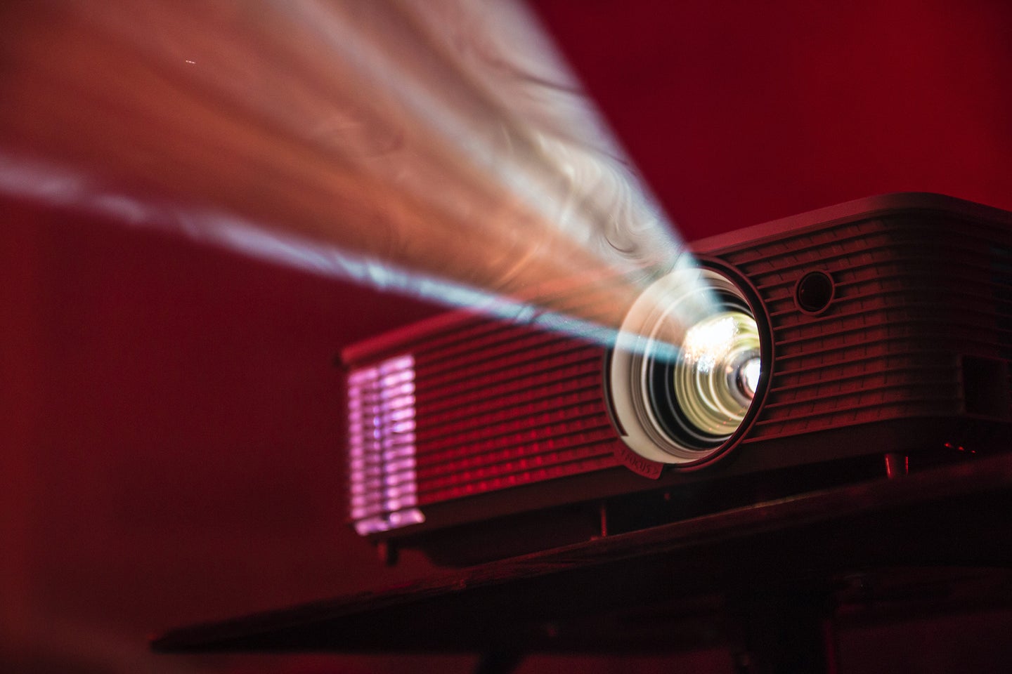 projector in a red room