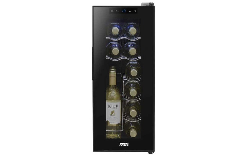 Baridi Wine Cooler/Fridge, Digital Touch Screen Controls, LED Light, Energy Class A, 12 Bottle - Black