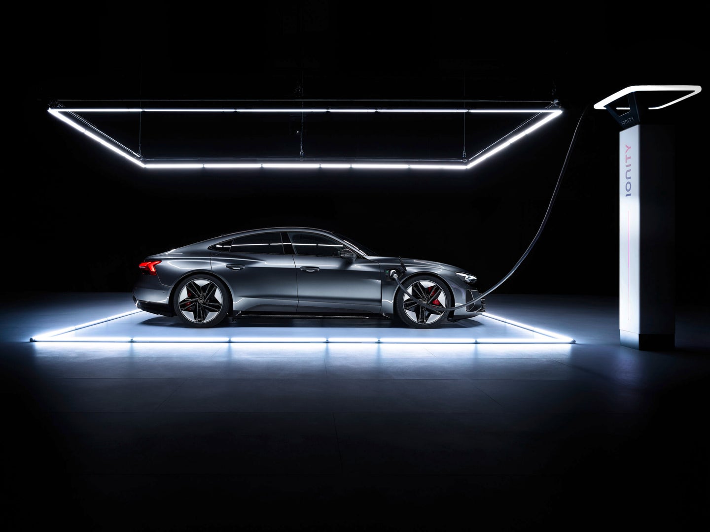 Audi e-tron electric car on the charger