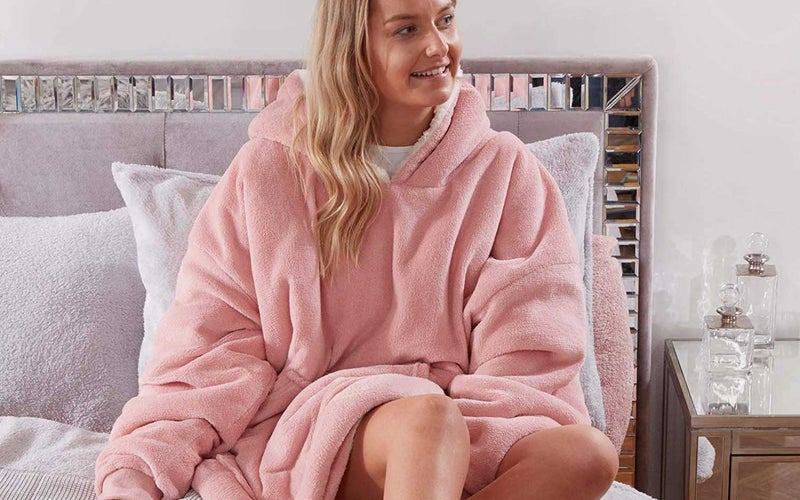 Sienna Hoodie Blanket Ultra Soft Sherpa Fleece Warm Cosy Comfy Oversized Wearable Giant Sweatshirt Throw for Women Girls Adults Men Boys Kids Big Pocket - Blush Pink