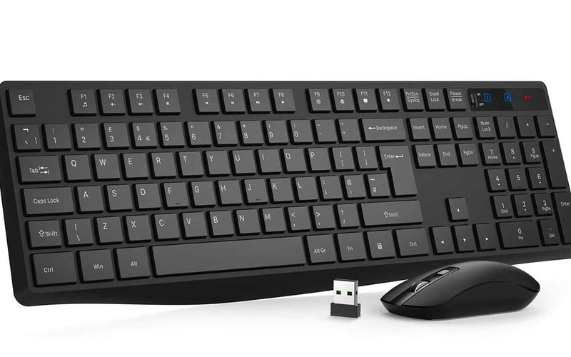 Wireless Keyboard and Mouse Set,VicTsing Stylish Full-Size Keyboard & Quiet Mouse Combo, Super Energy-Saving, 2.4GHz Wireless Simple Connect with Desktop Computer, Laptop, PC, Windows etc.- UK, Layout