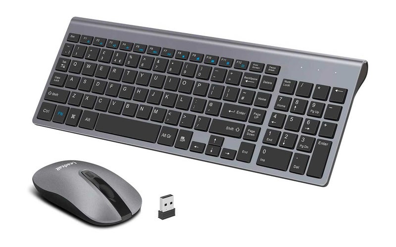 Slim Wireless Keyboard and Mouse Set, 2.4G Cordless QWERTY UK Layout USB Keyboard and Silent Mouse Combo with Numeric Keypad, Ultra Thin and Super Energy Saving for Windows PC/Laptop/Surface/Apple Mac