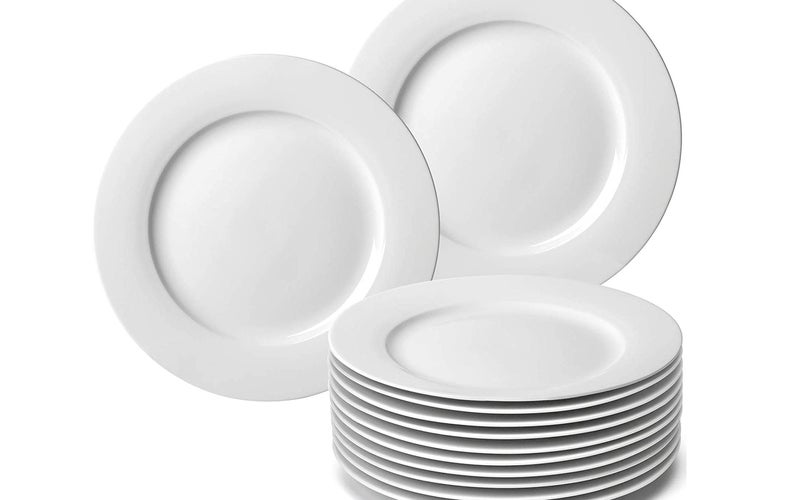 amHomel 12-Piece White Porcelain Dinner Plate Set, 10.5inch High Temperature Natural Dinnerware Set for Restaurant,Kitchen and Family Party Use