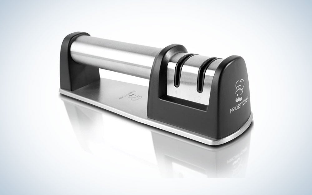 A PriorityChef Knife Sharpener for Straight and Serrated Knives on a plain background