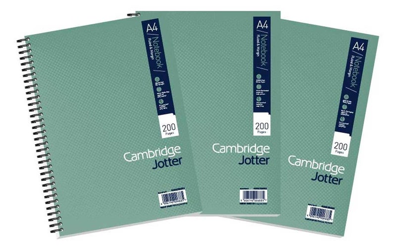 Cambridge Jotter, A4 Notebook, Wirebound, Lined, 200 Page, Pack of 3