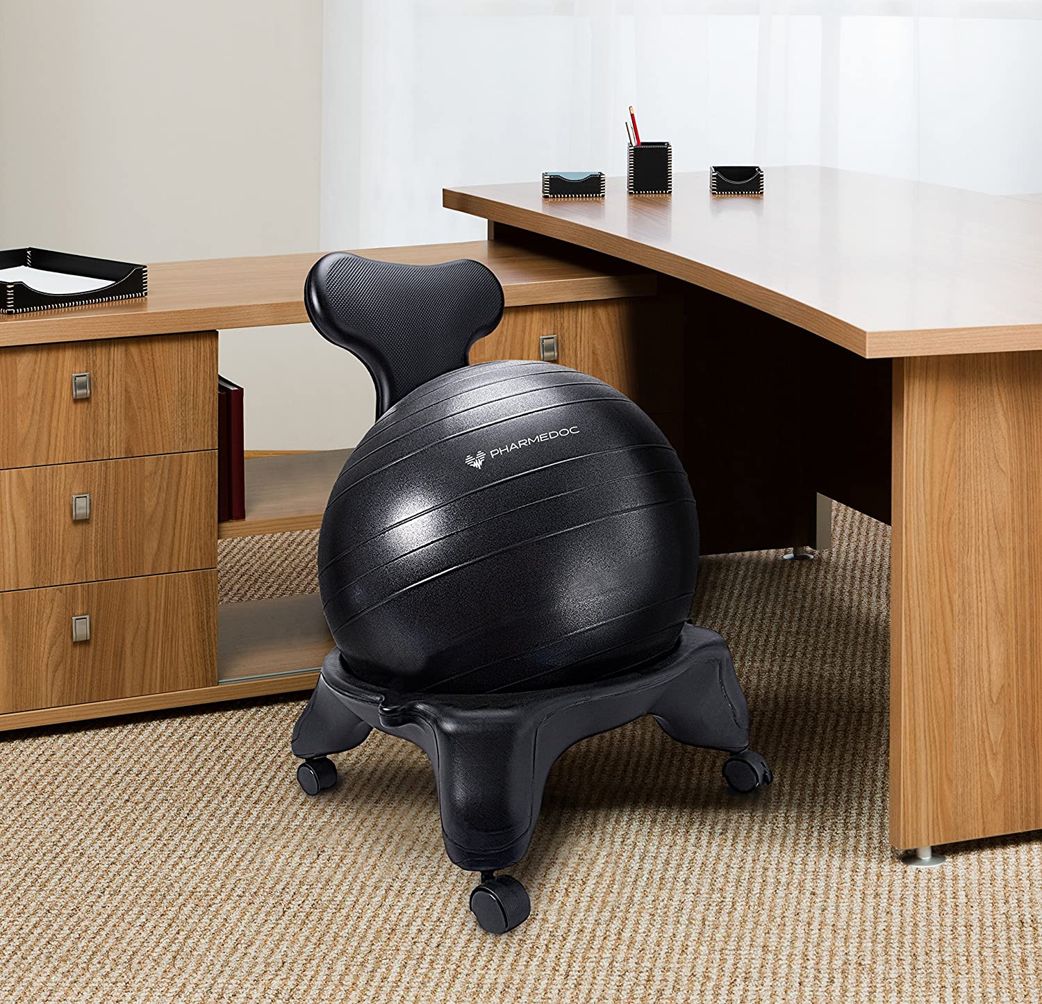Exercise Ball Chair for Office and Desk Yoga Chair with Stability Ball Cover Yoga Ball Office Chair ProBody Pilates Yoga Ball Chair Balance Ball Chair with Attractive Cover Seat 