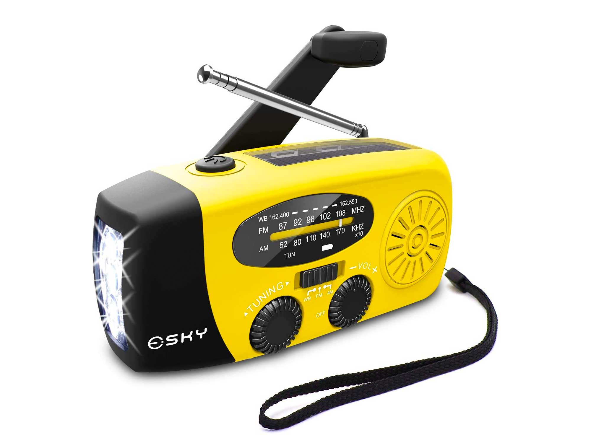 Esky 3 LED Lights Flashlight Hand Crank Radio, Portable Solar Radio