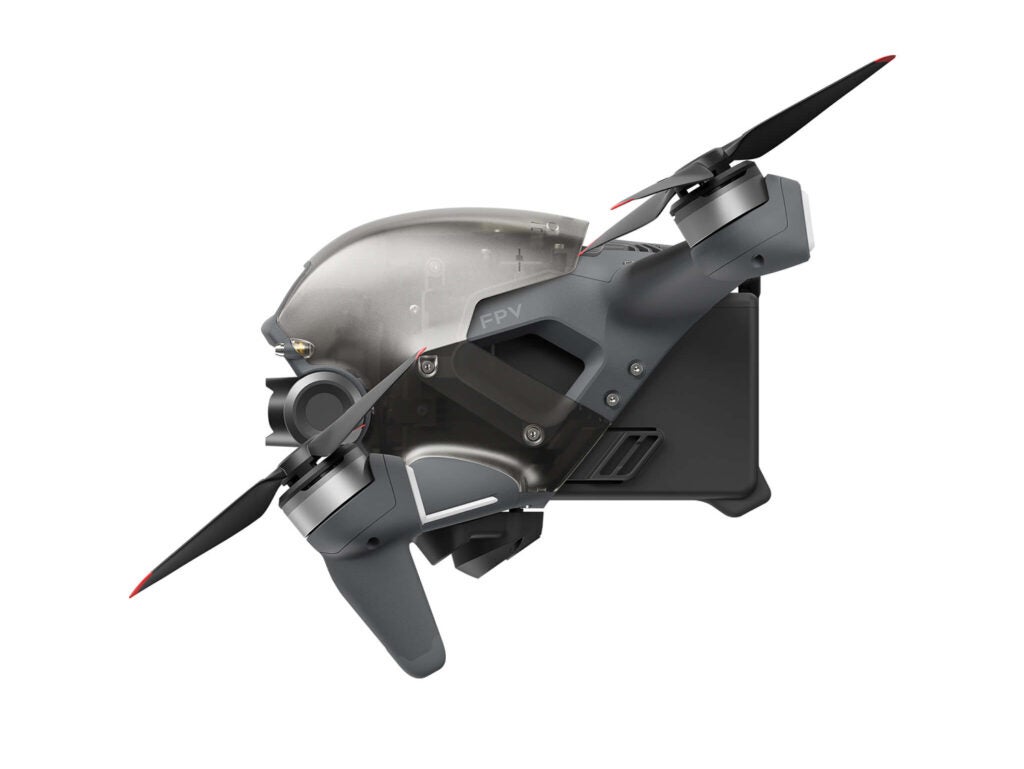 A side view of DJI's new FPV drone.