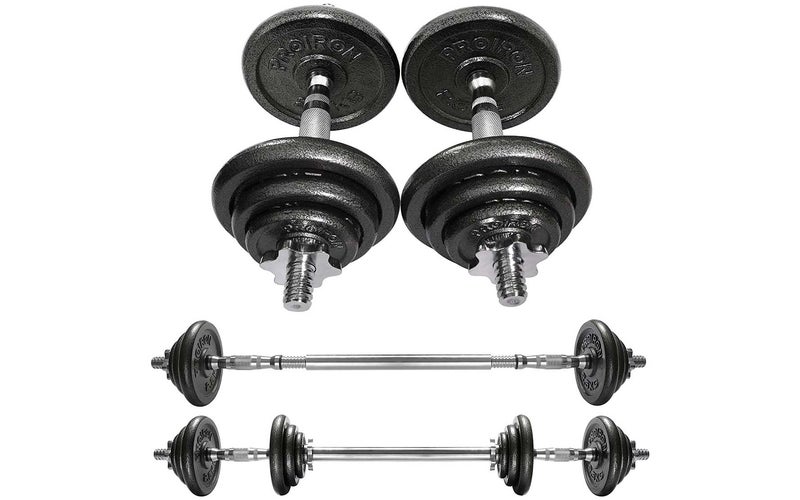 PROIRON 20kg Cast Iron Adjustable Dumbbell Set Hand Weight with Solid Dumbbell Handles Changed into Barbell Handily Perfect for Bodybuilding Fitness Weight Lifting Training Home Gym