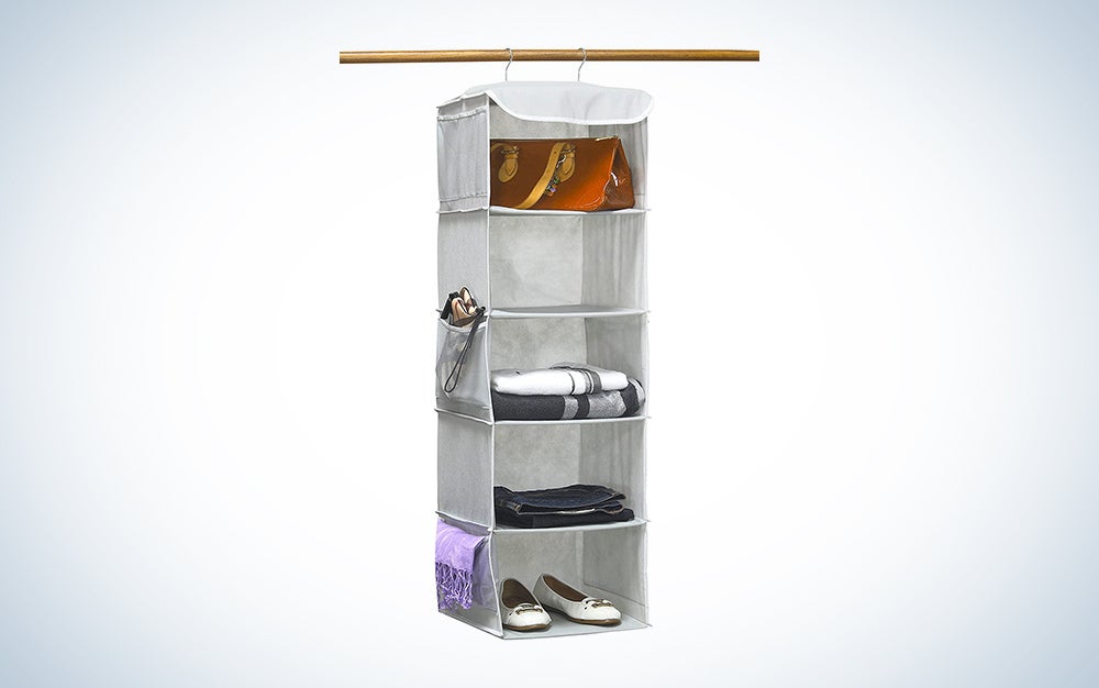 A Simple Houseware 5 Shelves Hanging Closet Organizer on a plain background.