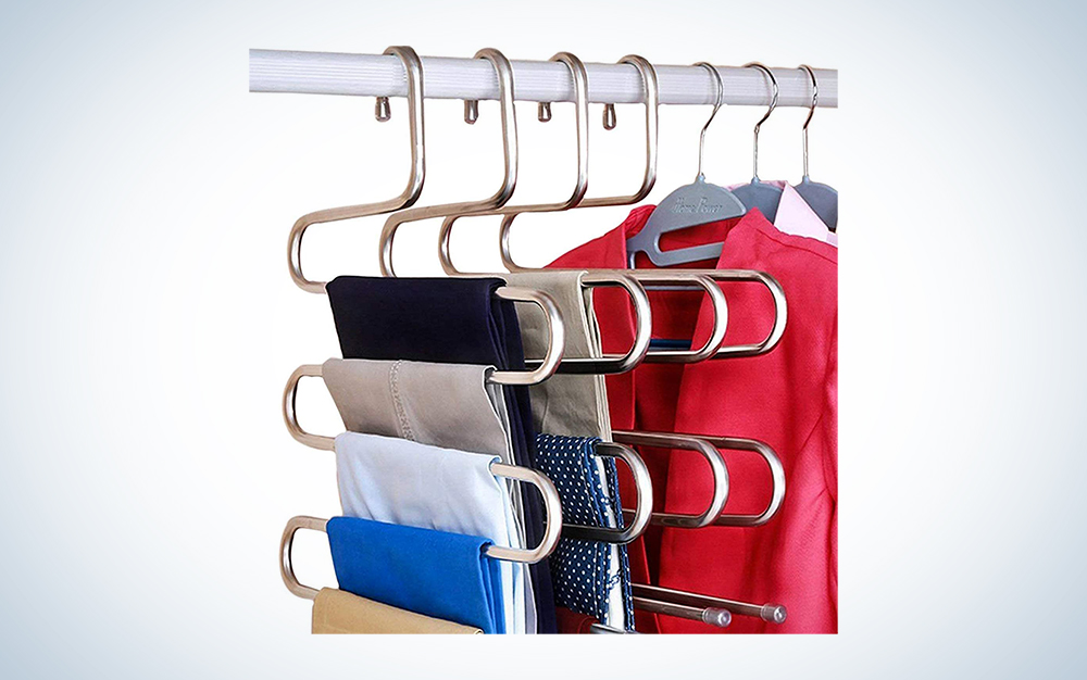 The DOIOWN S-Type Stainless Steel Clothes Pants Hangers on a plain background