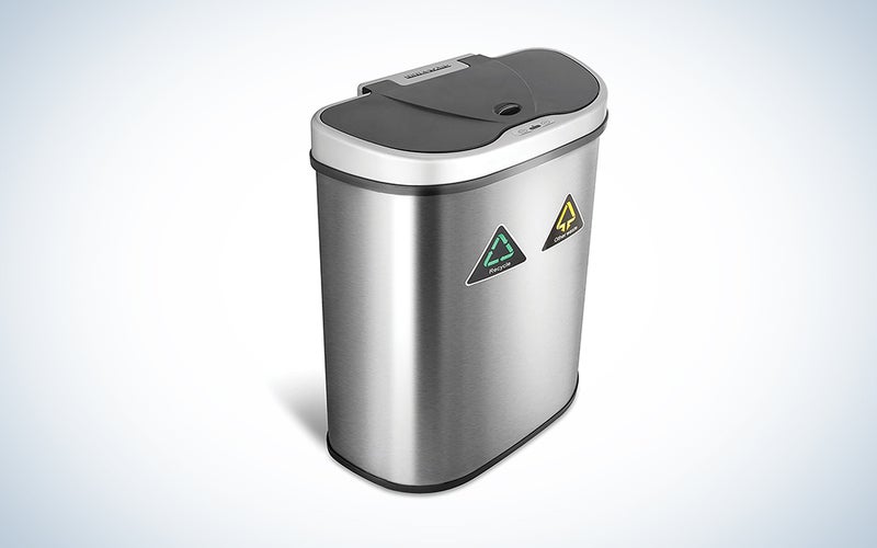 double compartment silver touchless trash can
