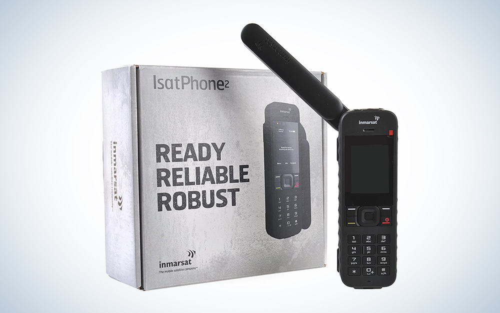 A Inmarsat black satellite phone out of the box