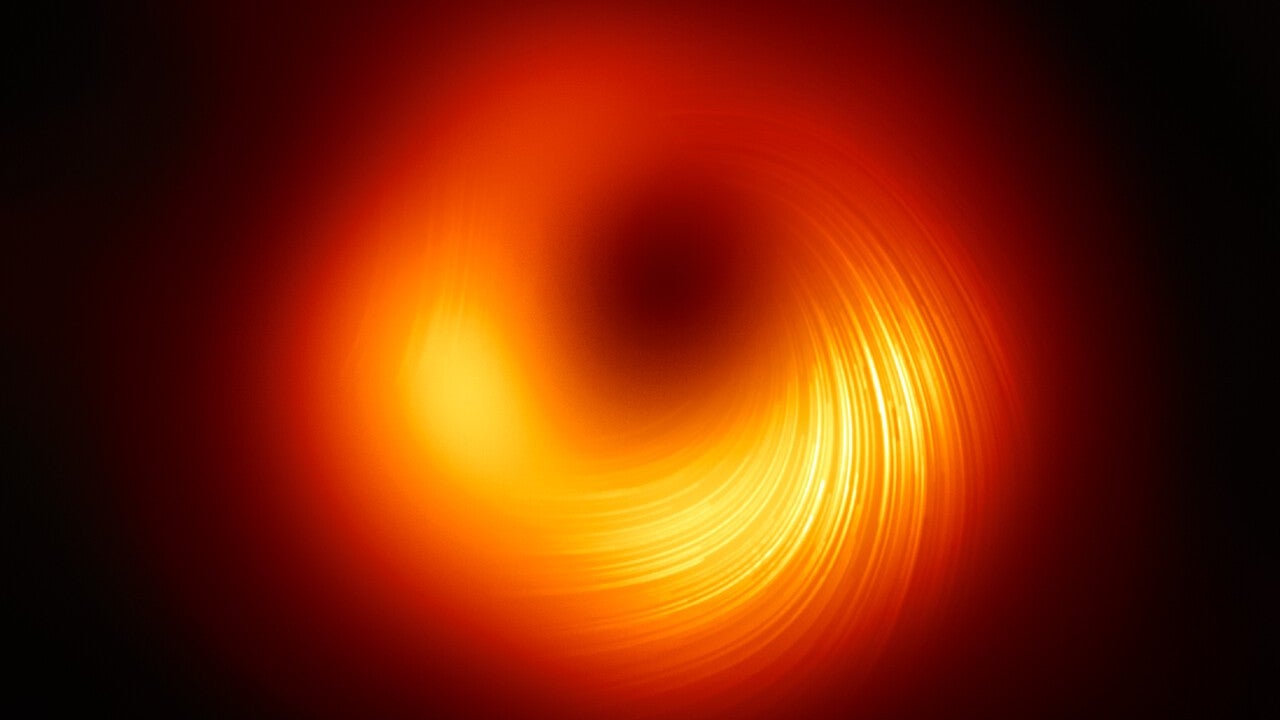 The first-ever image of the magnetic fields of a black hole.