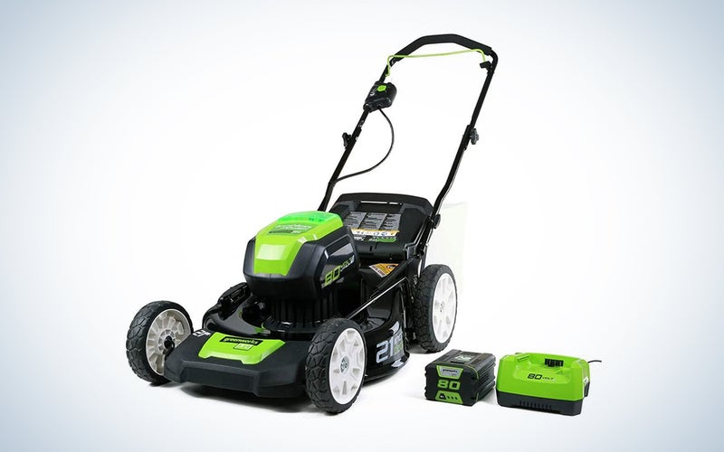 Greenworks mower with battery on the side