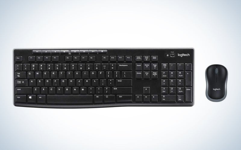 black wireless mouse and matching keyboard