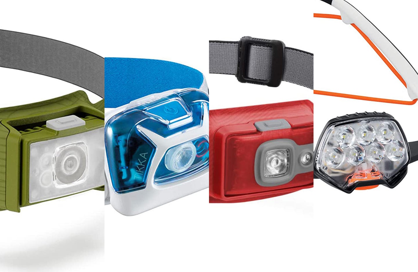 A lineup of the best headlamps on a white background