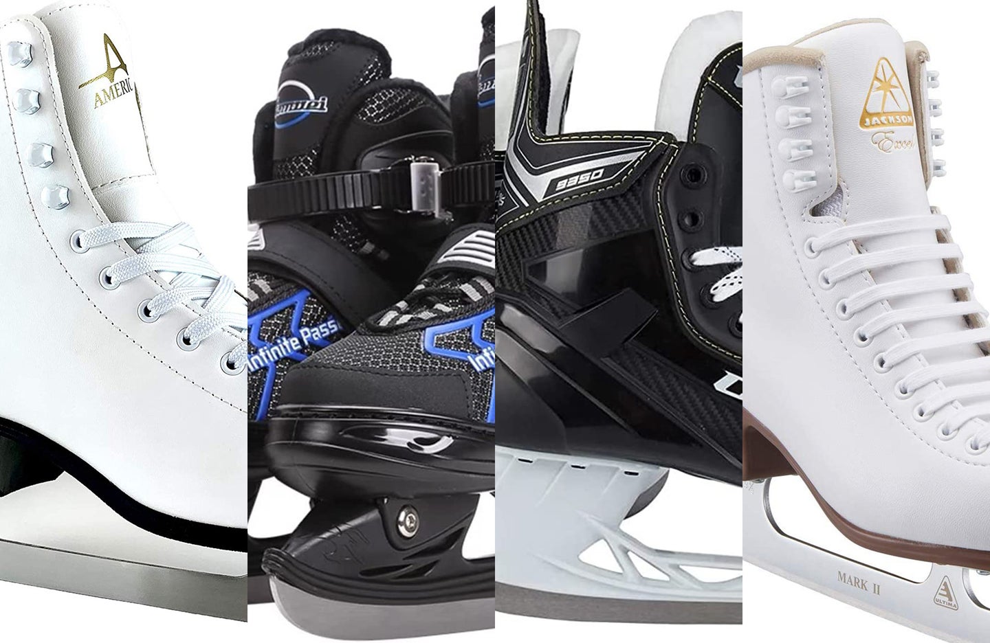 A lineup of the best ice skates on a white background