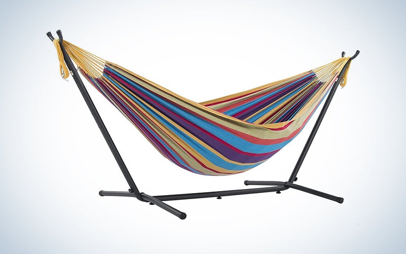 colorful hammock on a stand