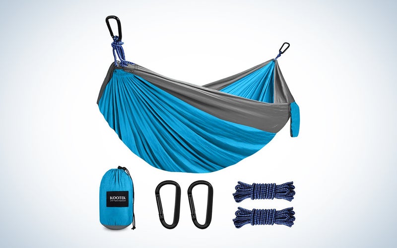 blue camping hammock