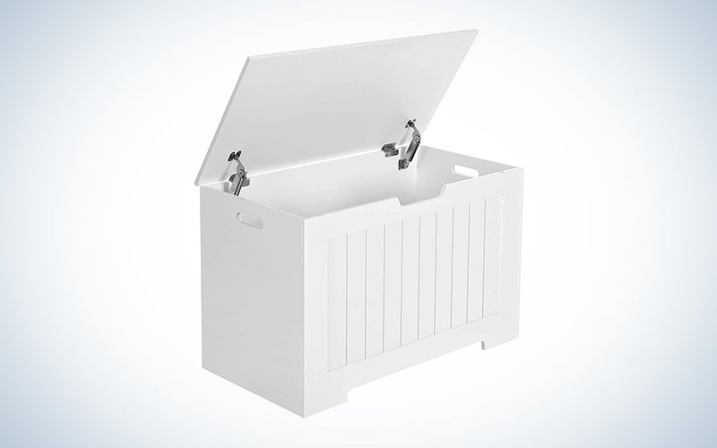 white toy storage with lid open