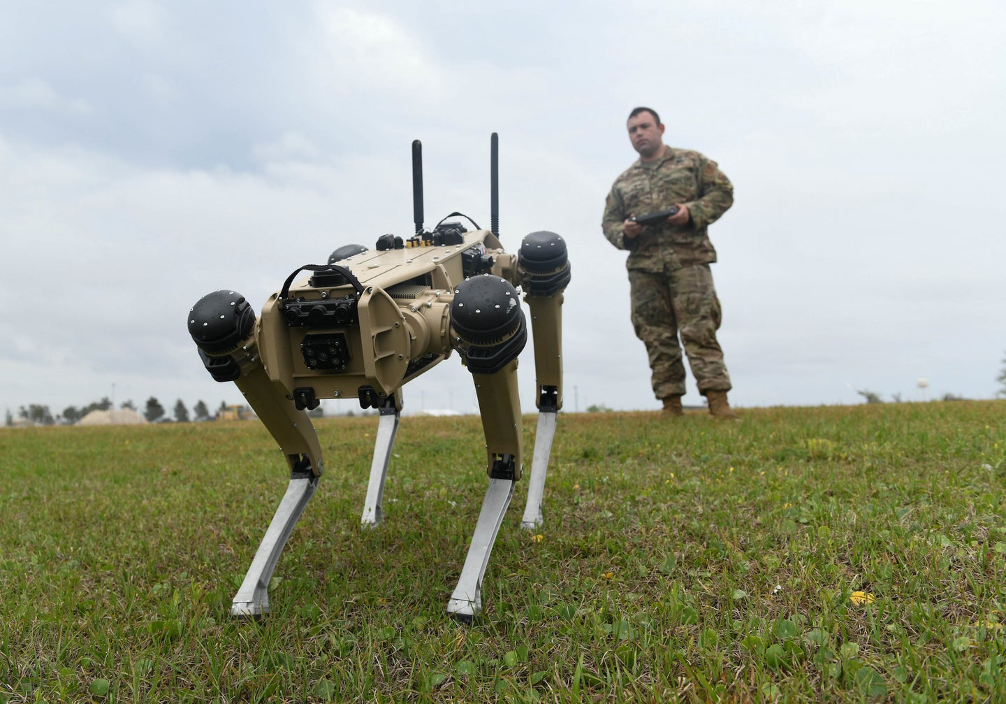 A robotic dog and its handler.
