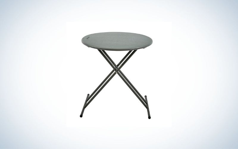 Round and charcoal folding table with black legs