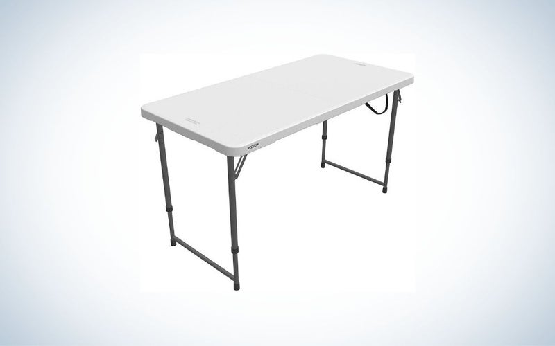 Rectangular white folding table with black legs