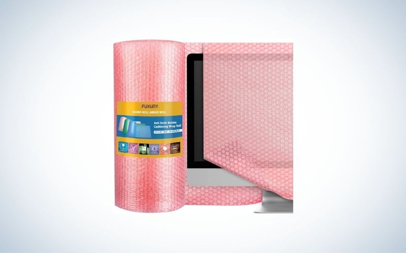 Pink bubble wrap covering a tablet