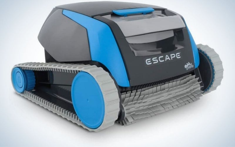 Escape Robotic Above Ground Pool Cleaner with three different colors, blue, grey and black.