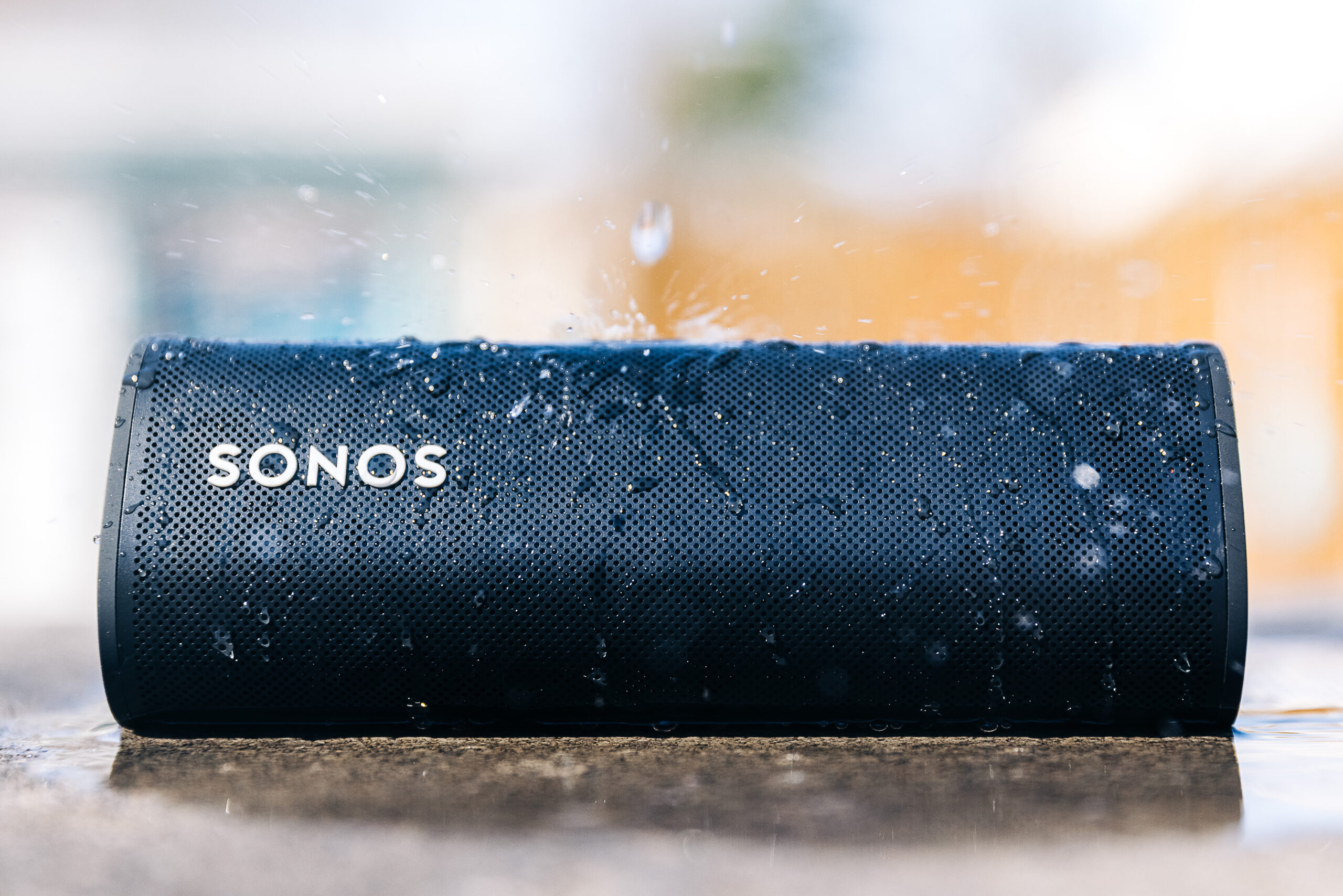 Sonos roam speaker with water falling on it