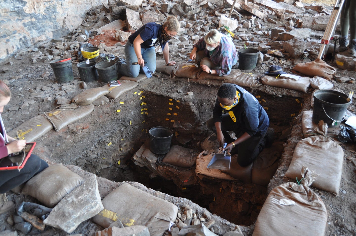 A view of the researchers digging at the excavation site.site