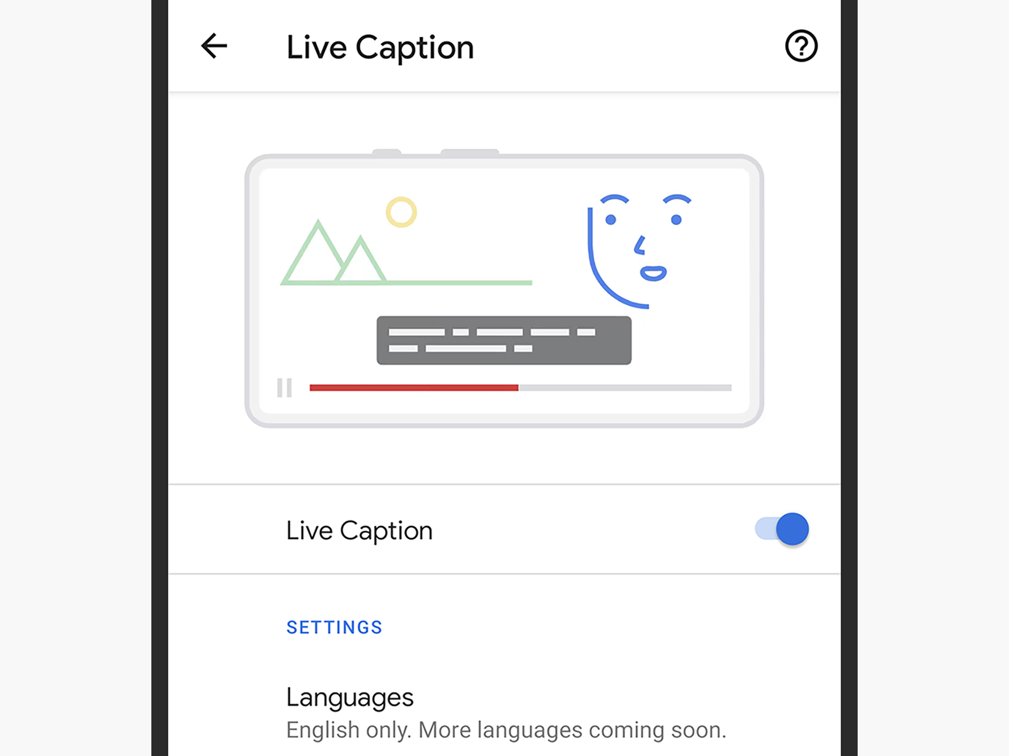 The user interface for enabling Google Live Caption on a phone