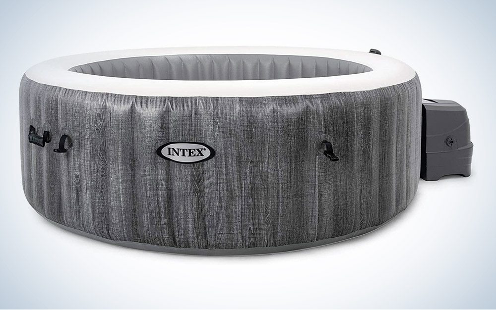 The Intex PureSpa Greywood Deluxe is the best large inflatable hot tub.