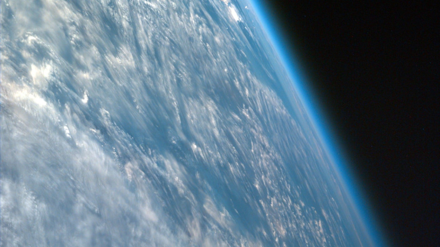 Oblique view of the Earth from space, showing its atmosphere