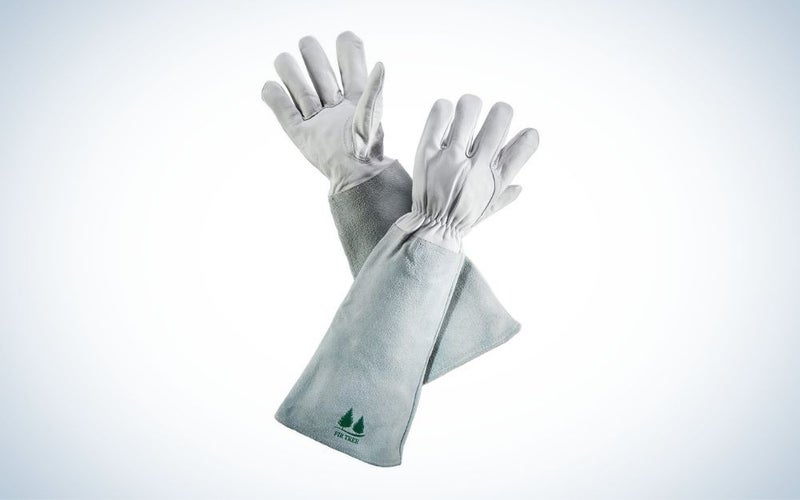 White leather gardening gloves