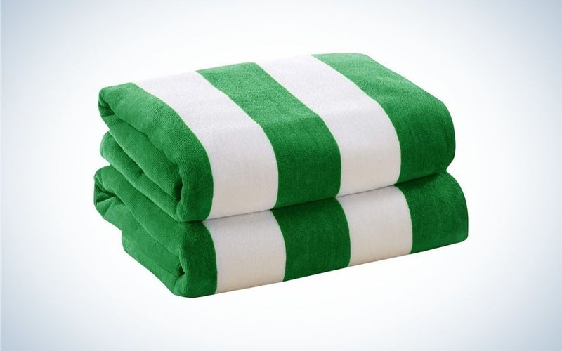 Stripped green and white beach towels
