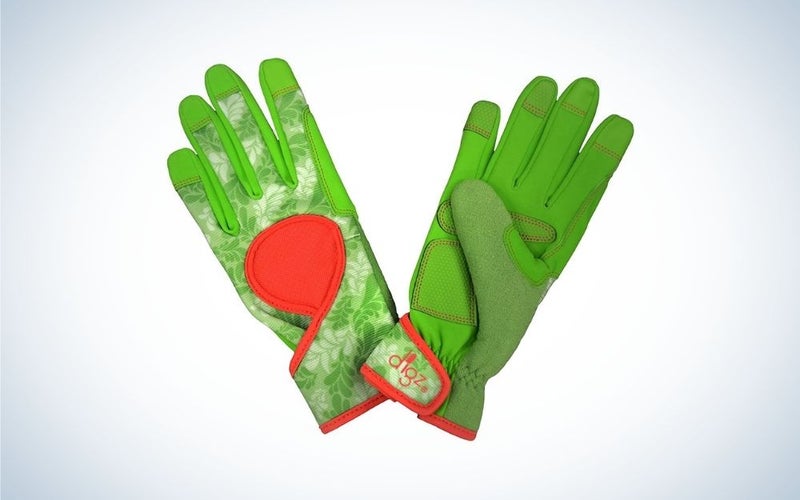 green leaves pattern gardening gloves