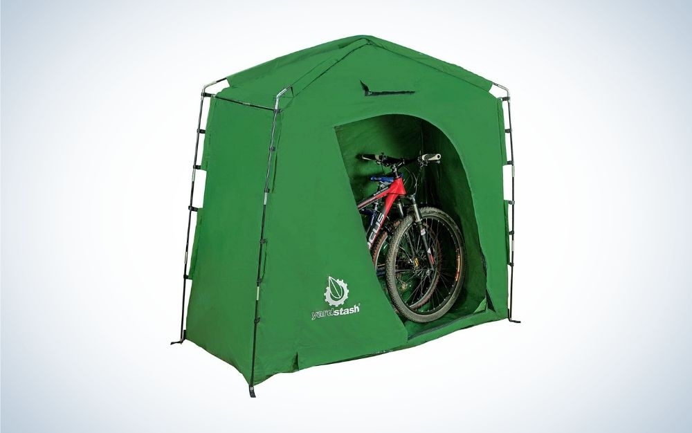 Green outdoor storage box for bikes